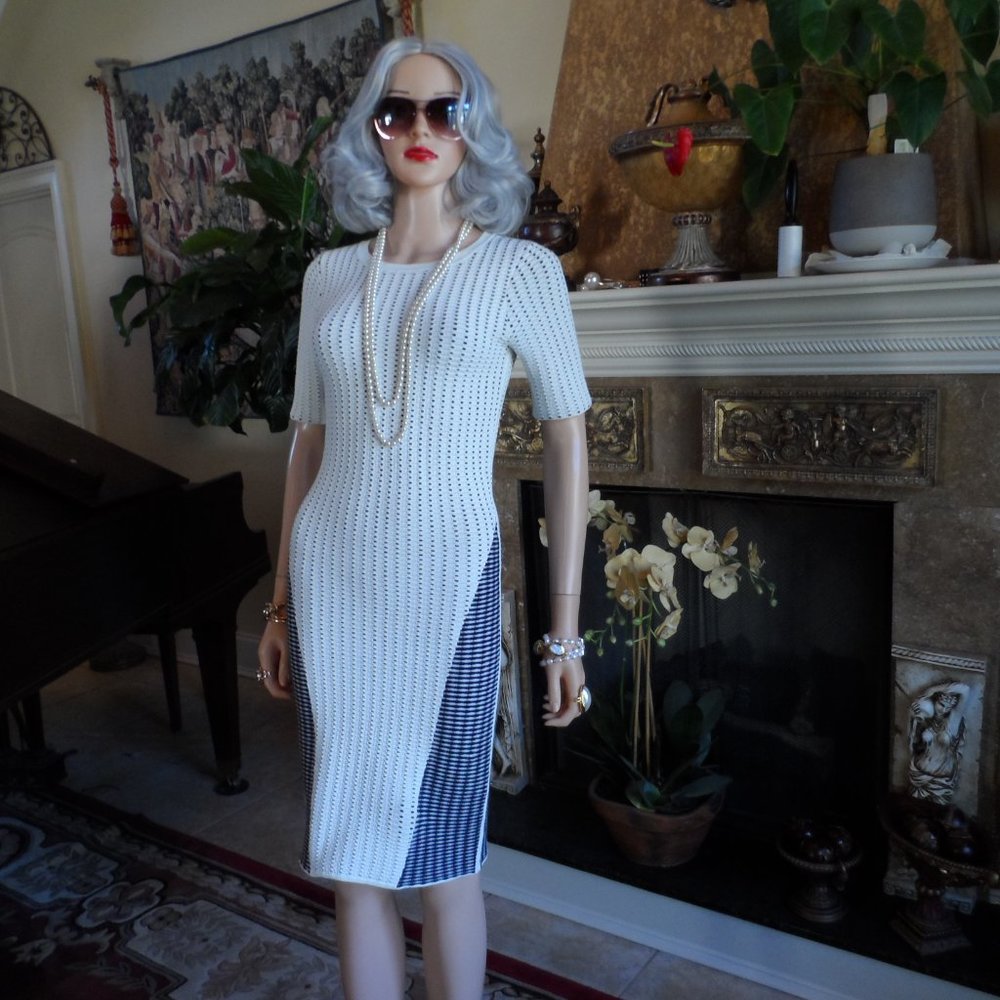 Opening Ceremony Ivory/Black Pointelle Knit Body-Con Dress Size XS - Picture 2 of 16